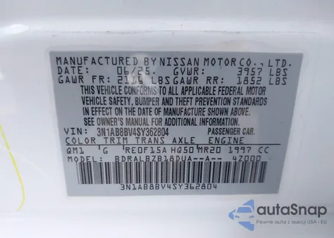 2025 Nissan Sentra S from USA, damaged, VIN 3N1AB8BV4SY362804
